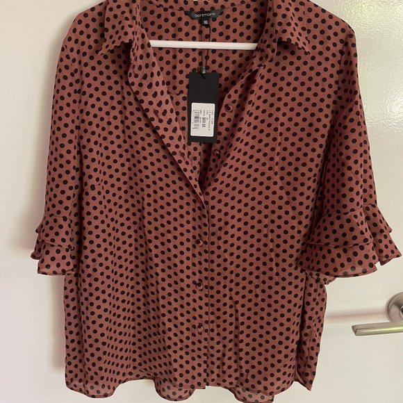 Portmans Kayla 3/4 Printed Button Up Shirt Burnt Sienna size 16 - Picture 2 of 3